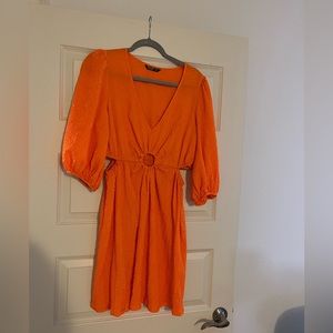 Shein Curve Orange cut out balloon sleeve mini dress